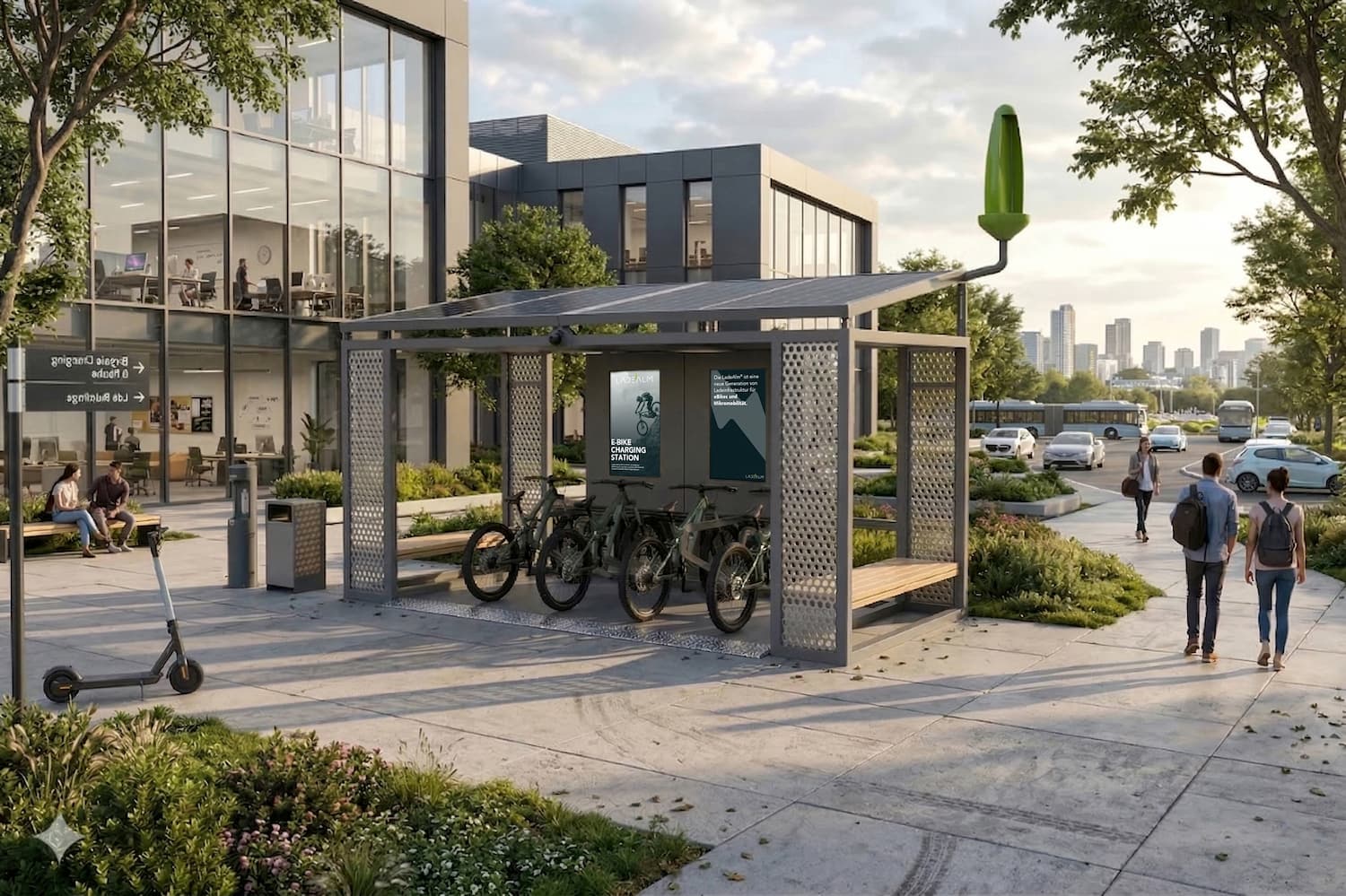 LadeAlm&reg; eBike Ladestation mit Photovoltaik im Außenbereich